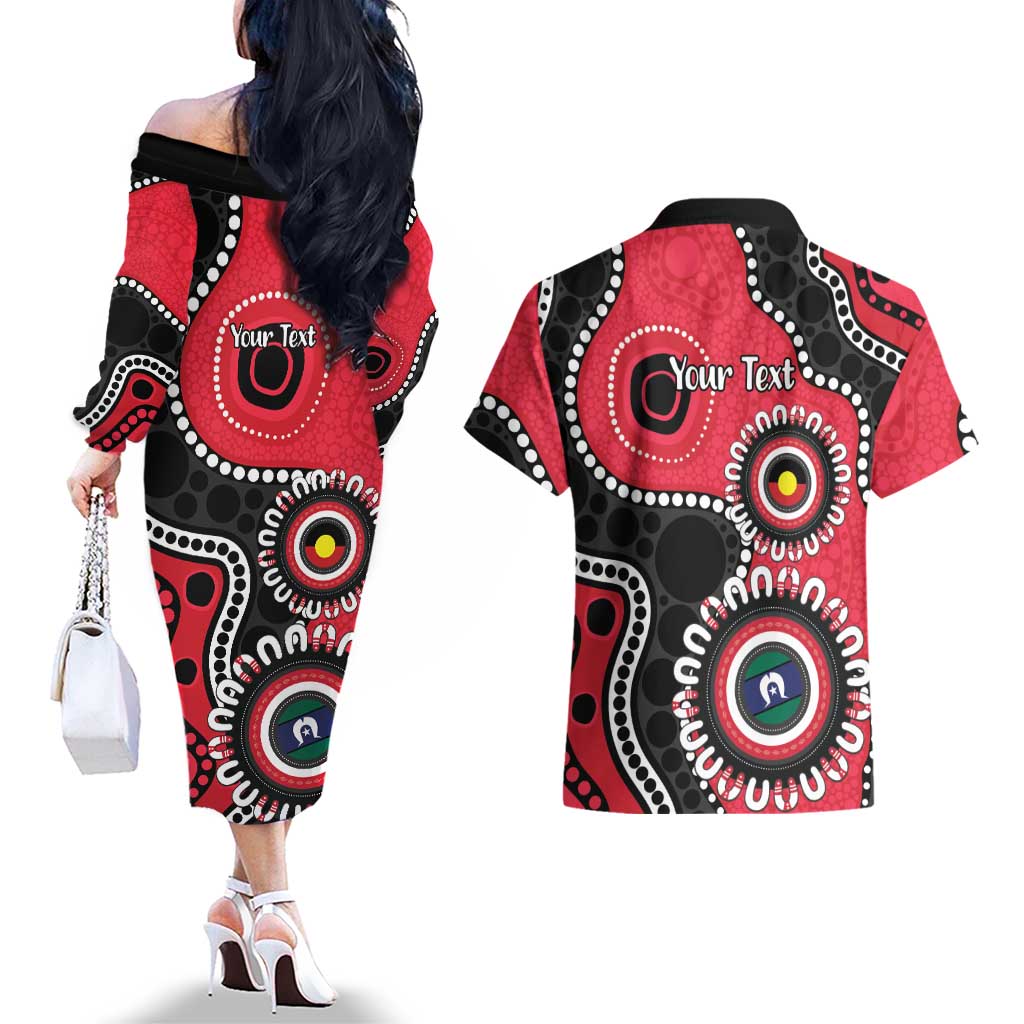 St Kilda NAIDOC 2026 Personalised Couples Matching Off The Shoulder Long Sleeve Dress and Hawaiian Shirt 50 Years of Deadly Aboriginal Art