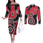 St Kilda NAIDOC 2026 Personalised Couples Matching Off The Shoulder Long Sleeve Dress and Long Sleeve Button Shirt 50 Years of Deadly Aboriginal Art