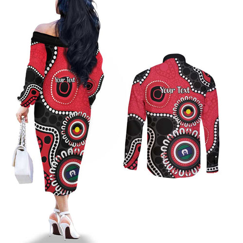 St Kilda NAIDOC 2026 Personalised Couples Matching Off The Shoulder Long Sleeve Dress and Long Sleeve Button Shirt 50 Years of Deadly Aboriginal Art
