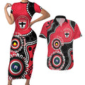 St Kilda NAIDOC 2026 Personalised Couples Matching Short Sleeve Bodycon Dress and Hawaiian Shirt 50 Years of Deadly Aboriginal Art