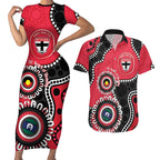 St Kilda NAIDOC 2026 Personalised Couples Matching Short Sleeve Bodycon Dress and Hawaiian Shirt 50 Years of Deadly Aboriginal Art