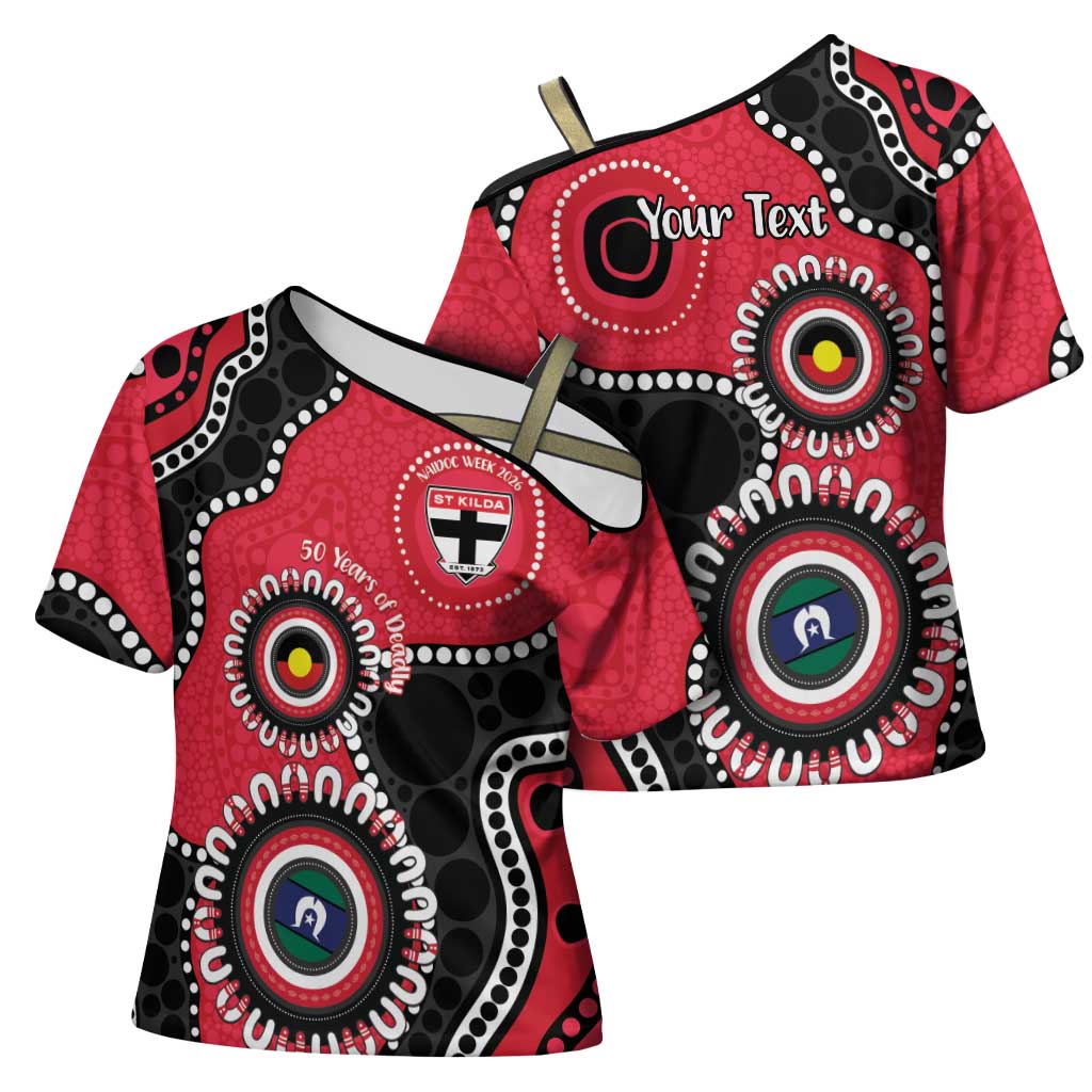 St Kilda NAIDOC 2026 Personalised Cross Shoulder Shirt 50 Years of Deadly Aboriginal Art
