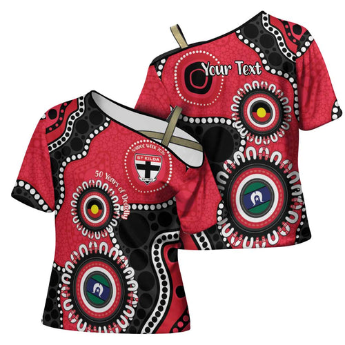 St Kilda NAIDOC 2026 Personalised Cross Shoulder Shirt 50 Years of Deadly Aboriginal Art