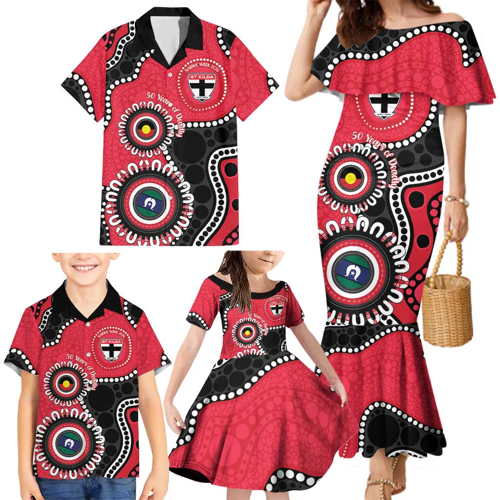 St Kilda NAIDOC 2026 Personalised Family Matching Mermaid Dress and Hawaiian Shirt 50 Years of Deadly Aboriginal Art