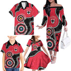 St Kilda NAIDOC 2026 Personalised Family Matching Off The Shoulder Long Sleeve Dress and Hawaiian Shirt 50 Years of Deadly Aboriginal Art
