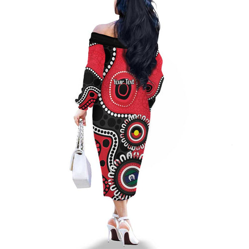 St Kilda NAIDOC 2026 Personalised Family Matching Off The Shoulder Long Sleeve Dress and Hawaiian Shirt 50 Years of Deadly Aboriginal Art