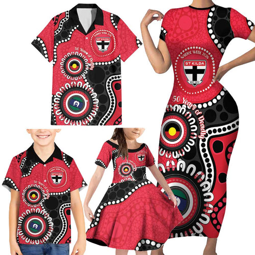 St Kilda NAIDOC 2026 Personalised Family Matching Short Sleeve Bodycon Dress and Hawaiian Shirt 50 Years of Deadly Aboriginal Art
