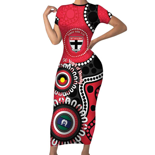 St Kilda NAIDOC 2026 Personalised Family Matching Short Sleeve Bodycon Dress and Hawaiian Shirt 50 Years of Deadly Aboriginal Art