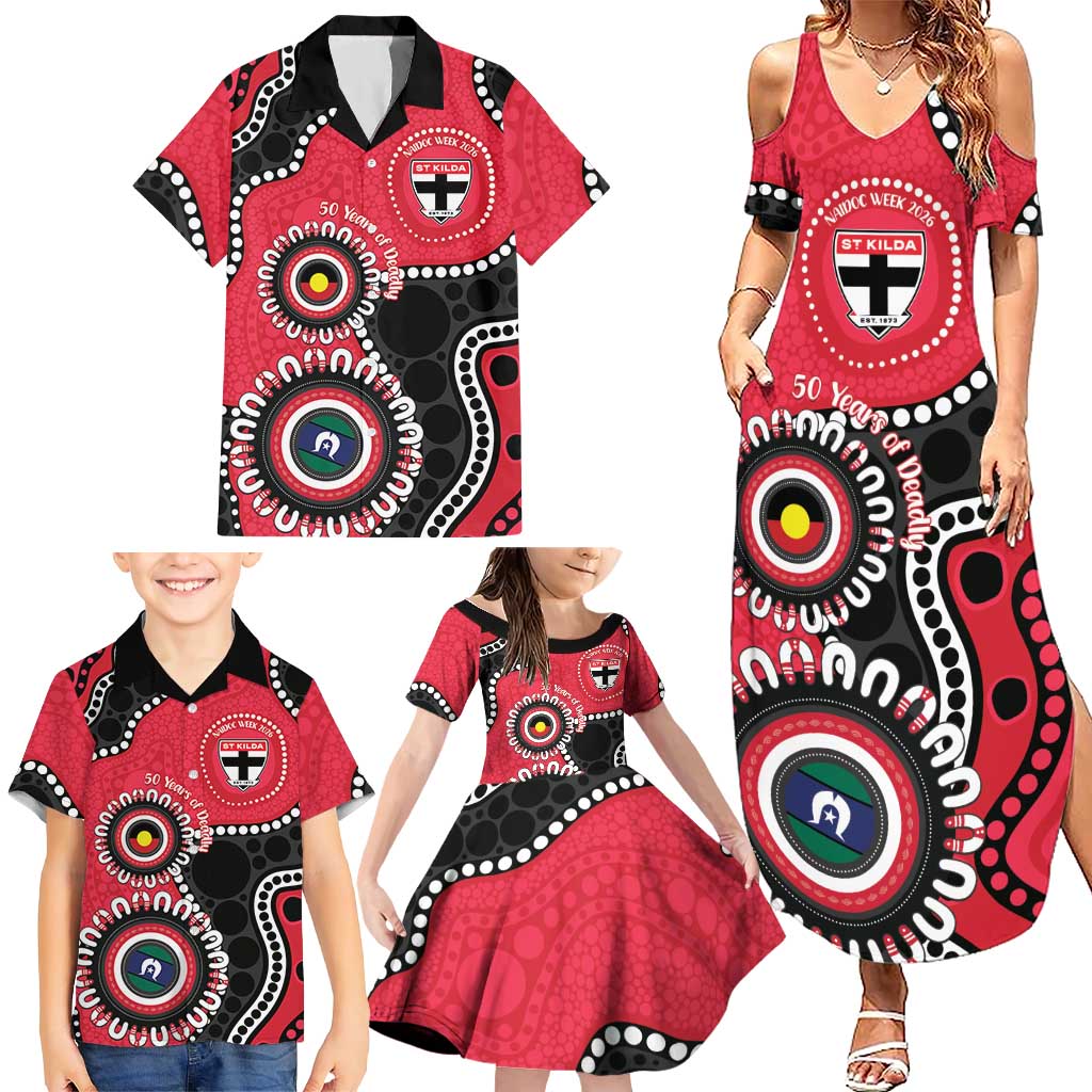 St Kilda NAIDOC 2026 Personalised Family Matching Summer Maxi Dress and Hawaiian Shirt 50 Years of Deadly Aboriginal Art