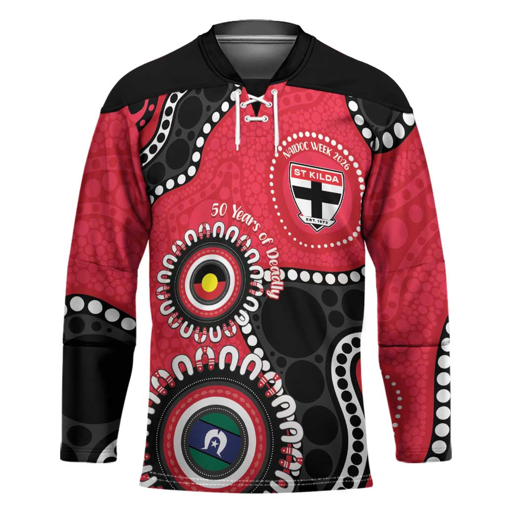 St Kilda NAIDOC 2026 Personalised Hockey Jersey 50 Years of Deadly Aboriginal Art