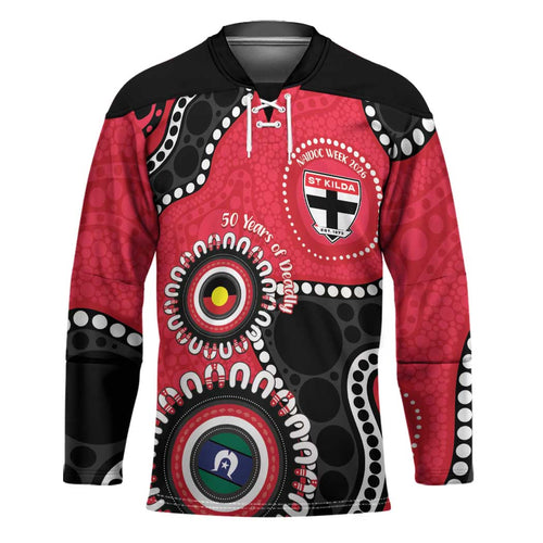 St Kilda NAIDOC 2026 Personalised Hockey Jersey 50 Years of Deadly Aboriginal Art