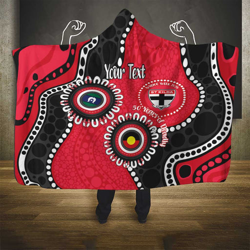St Kilda NAIDOC 2026 Personalised Hooded Blanket 50 Years of Deadly Aboriginal Art