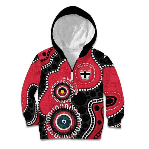 St Kilda NAIDOC 2026 Personalised Kid Hoodie 50 Years of Deadly Aboriginal Art