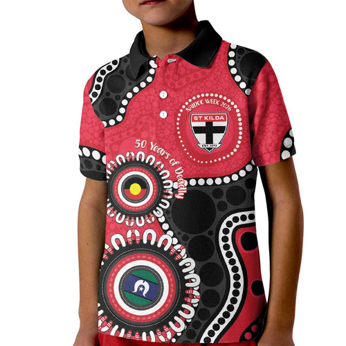 St Kilda NAIDOC 2026 Personalised Kid Polo Shirt 50 Years of Deadly Aboriginal Art