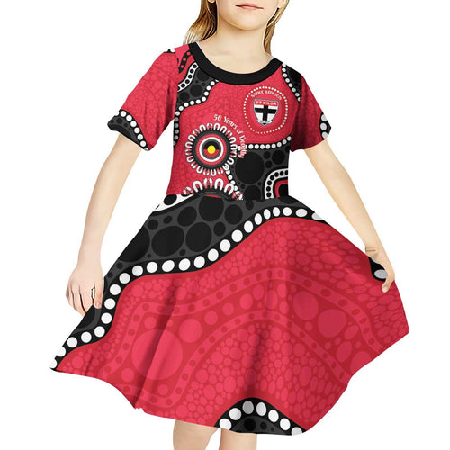 St Kilda NAIDOC 2026 Personalised Kid Short Sleeve Dress 50 Years of Deadly Aboriginal Art
