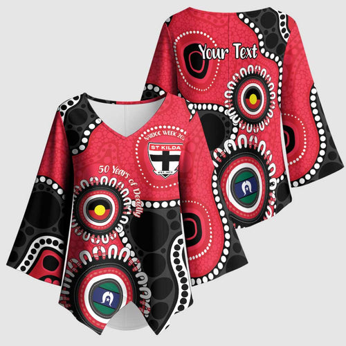St Kilda NAIDOC 2026 Personalised Kimono Sleeve Blouse 50 Years of Deadly Aboriginal Art