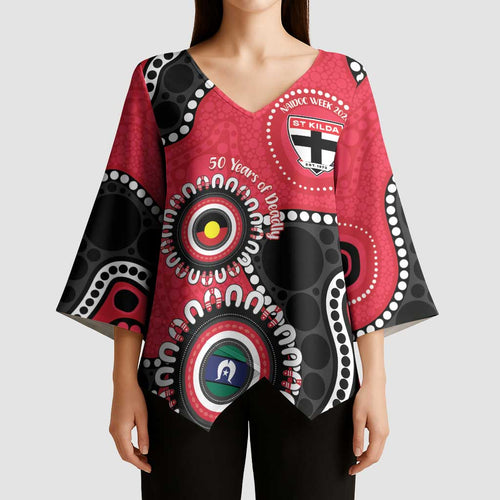 St Kilda NAIDOC 2026 Personalised Kimono Sleeve Blouse 50 Years of Deadly Aboriginal Art