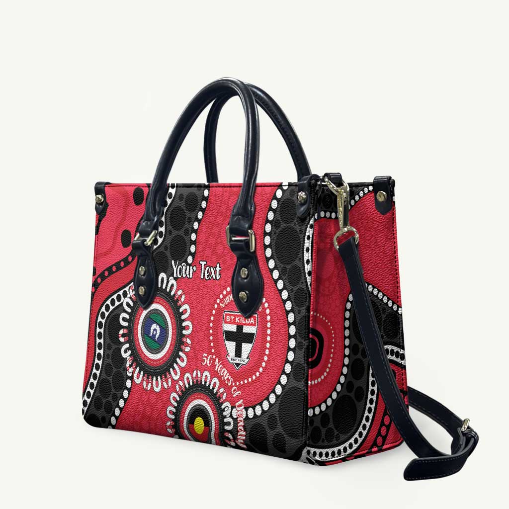 St Kilda NAIDOC 2026 Personalised Leather Bag 50 Years of Deadly Aboriginal Art