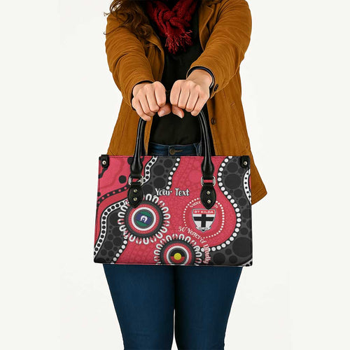 St Kilda NAIDOC 2026 Personalised Leather Bag 50 Years of Deadly Aboriginal Art
