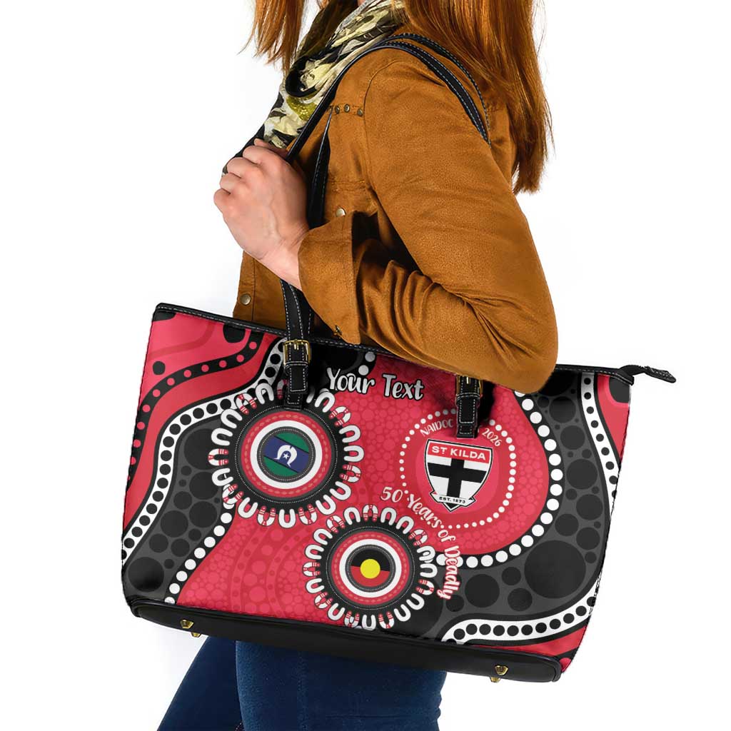 St Kilda NAIDOC 2026 Personalised Leather Tote Bag 50 Years of Deadly Aboriginal Art
