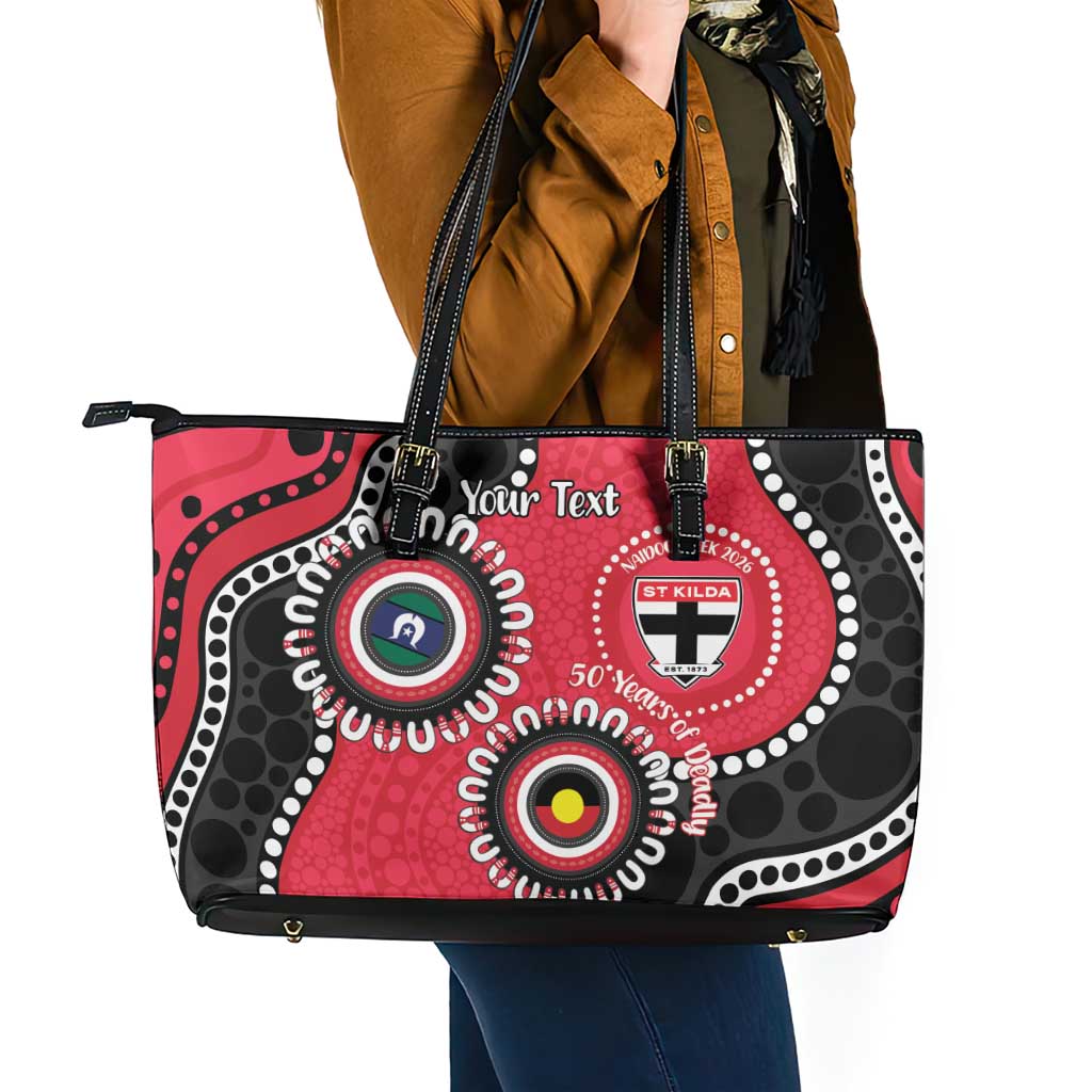 St Kilda NAIDOC 2026 Personalised Leather Tote Bag 50 Years of Deadly Aboriginal Art
