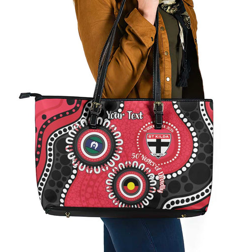 St Kilda NAIDOC 2026 Personalised Leather Tote Bag 50 Years of Deadly Aboriginal Art