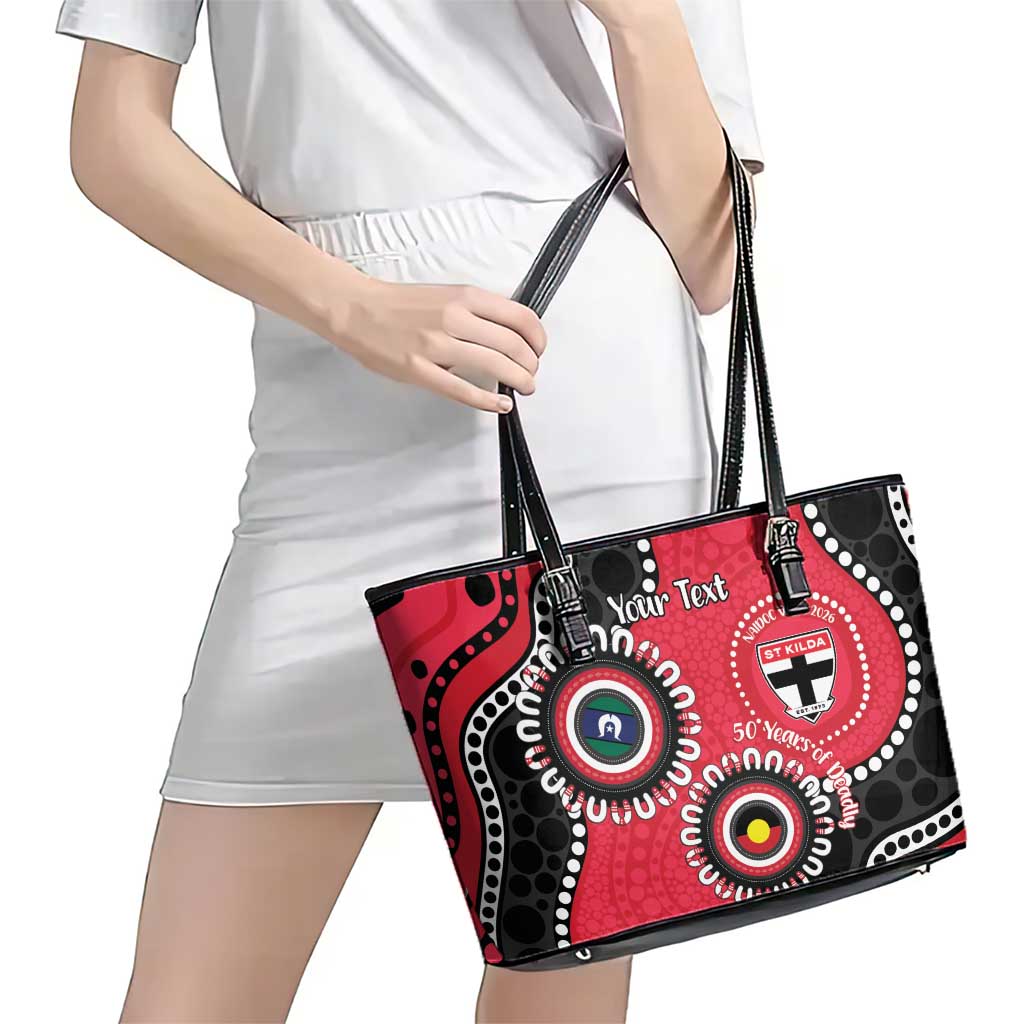 St Kilda NAIDOC 2026 Personalised Leather Tote Bag 50 Years of Deadly Aboriginal Art