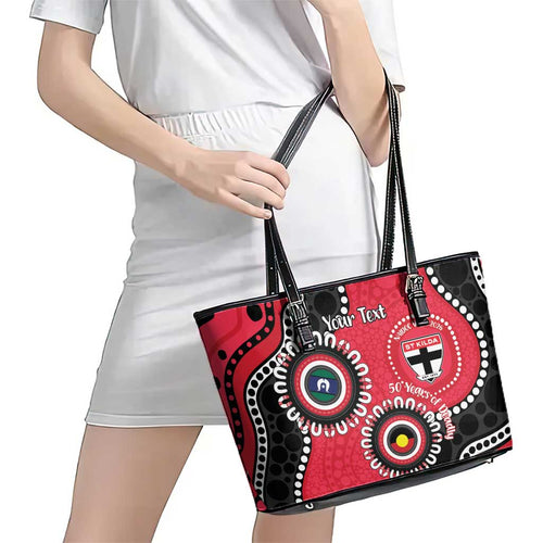 St Kilda NAIDOC 2026 Personalised Leather Tote Bag 50 Years of Deadly Aboriginal Art