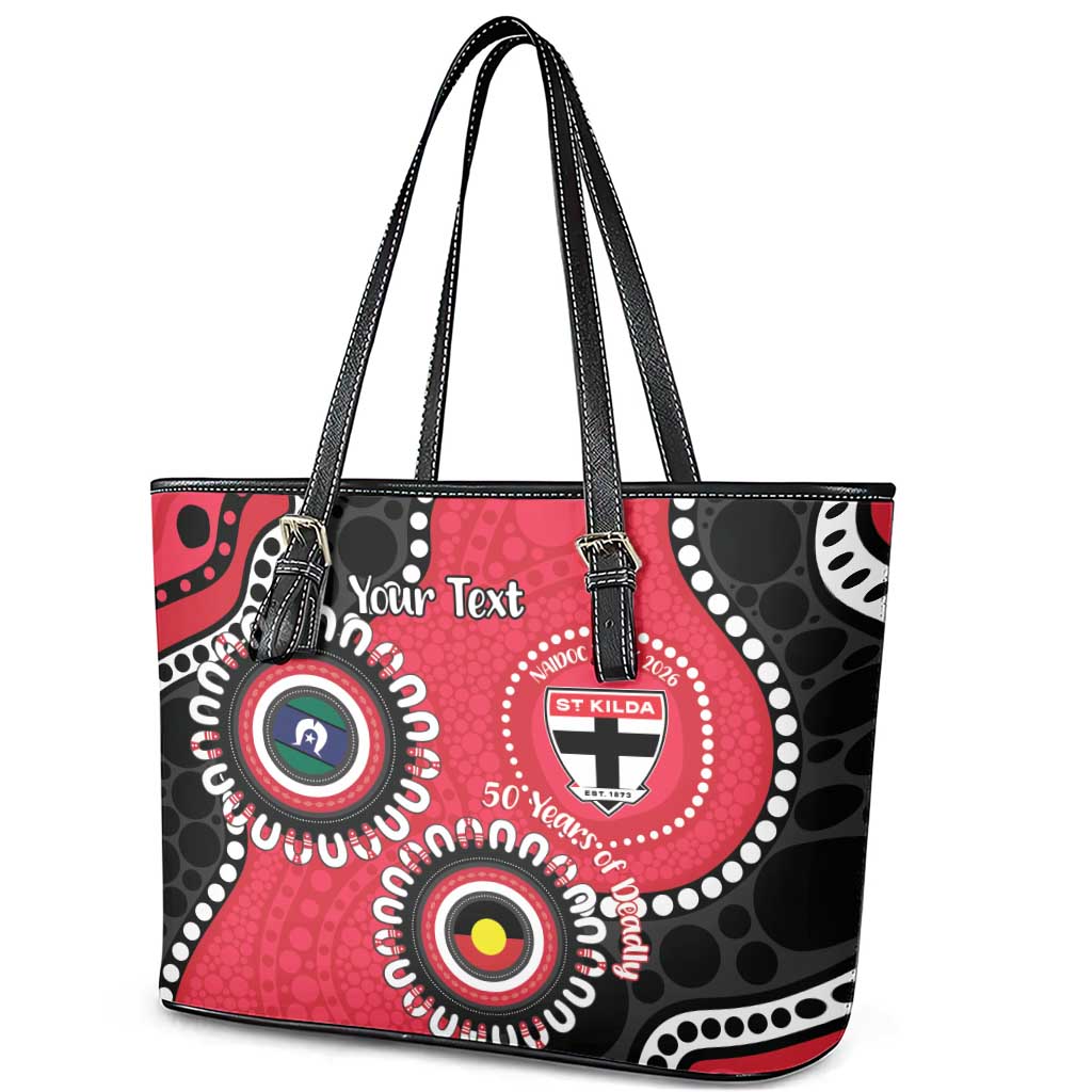 St Kilda NAIDOC 2026 Personalised Leather Tote Bag 50 Years of Deadly Aboriginal Art