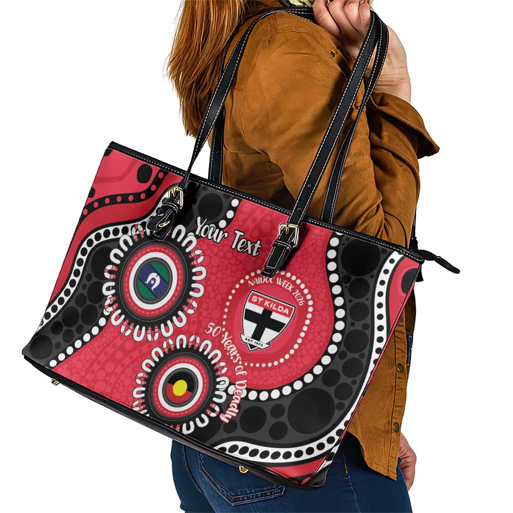 St Kilda NAIDOC 2026 Personalised Leather Tote Bag 50 Years of Deadly Aboriginal Art