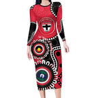 St Kilda NAIDOC 2026 Personalised Long Sleeve Bodycon Dress 50 Years of Deadly Aboriginal Art