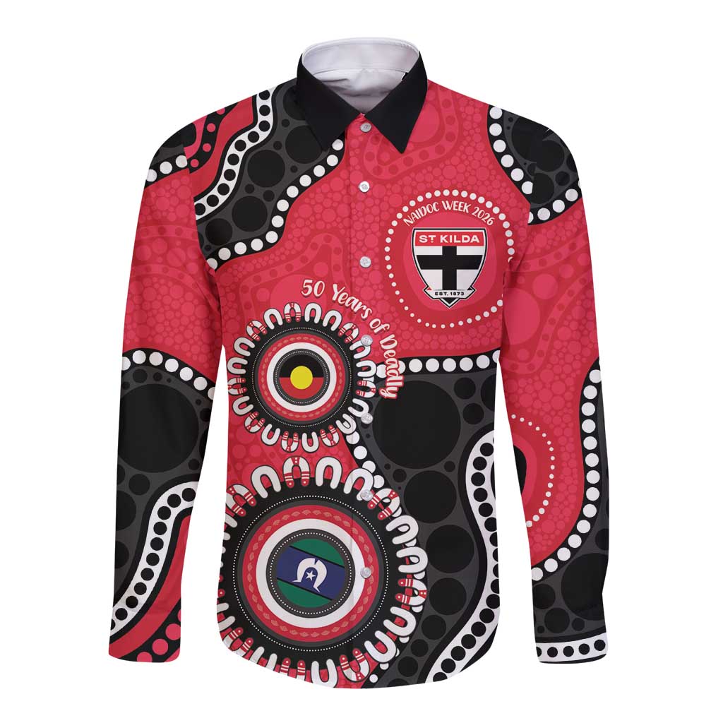 St Kilda NAIDOC 2026 Personalised Long Sleeve Button Shirt 50 Years of Deadly Aboriginal Art