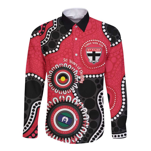 St Kilda NAIDOC 2026 Personalised Long Sleeve Button Shirt 50 Years of Deadly Aboriginal Art