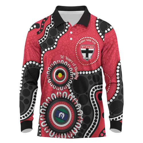 St Kilda NAIDOC 2026 Personalised Long Sleeve Polo Shirt 50 Years of Deadly Aboriginal Art