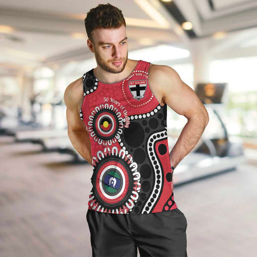 St Kilda NAIDOC 2026 Personalised Men Tank Top 50 Years of Deadly Aboriginal Art