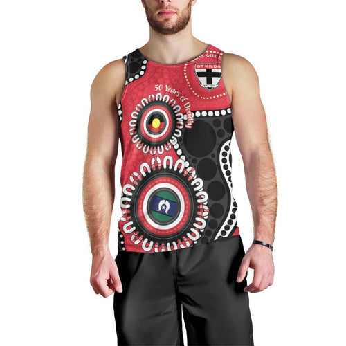 St Kilda NAIDOC 2026 Personalised Men Tank Top 50 Years of Deadly Aboriginal Art