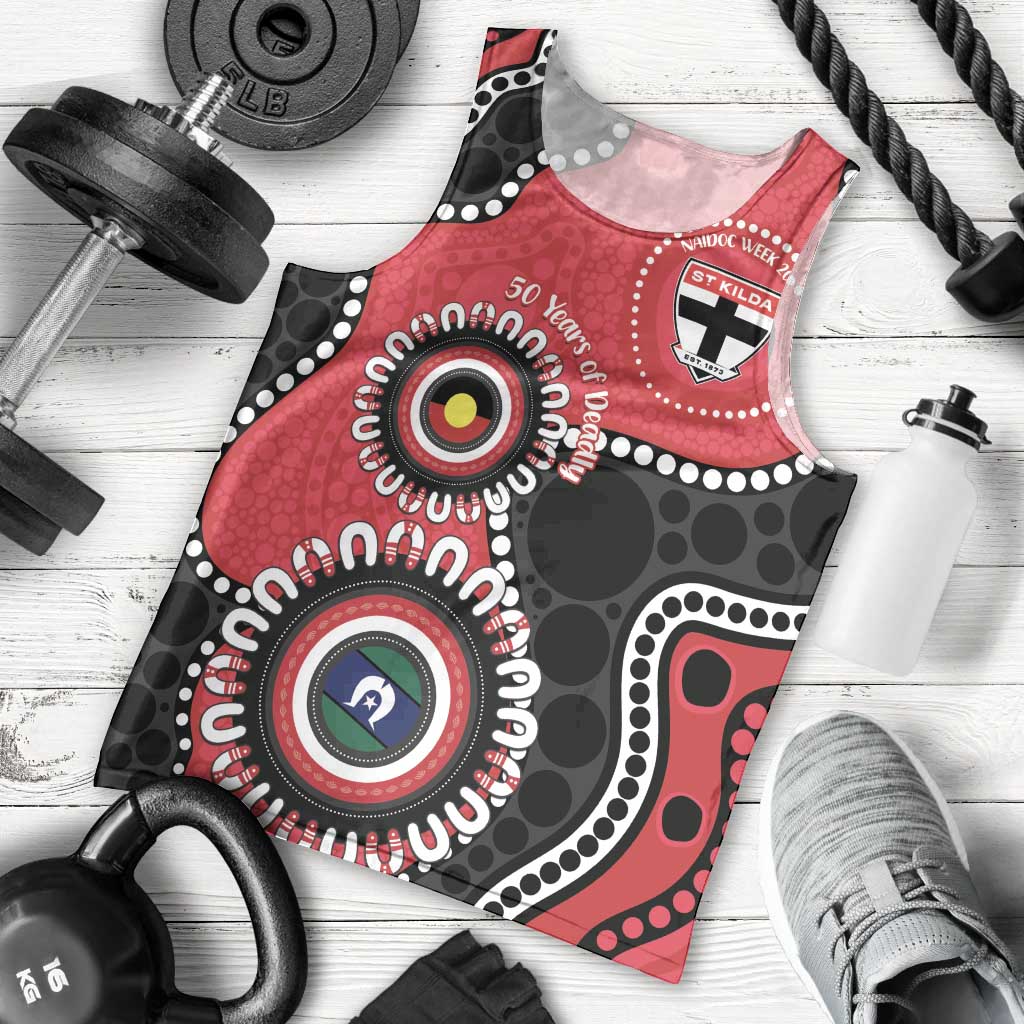 St Kilda NAIDOC 2026 Personalised Men Tank Top 50 Years of Deadly Aboriginal Art