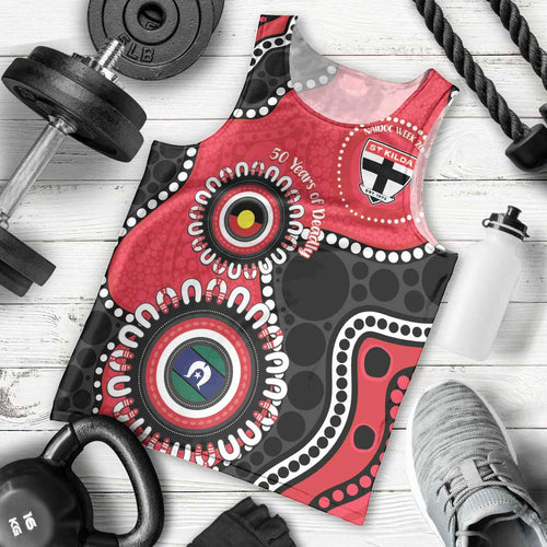 St Kilda NAIDOC 2026 Personalised Men Tank Top 50 Years of Deadly Aboriginal Art