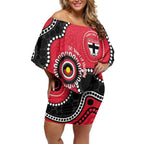 St Kilda NAIDOC 2026 Personalised Off Shoulder Short Dress 50 Years of Deadly Aboriginal Art