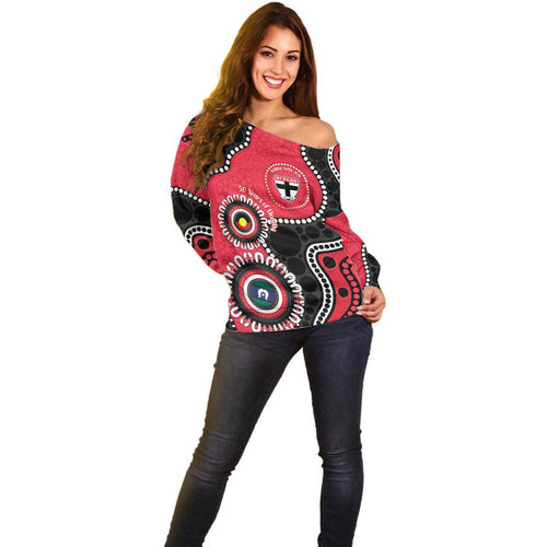St Kilda NAIDOC 2026 Personalised Off Shoulder Sweater 50 Years of Deadly Aboriginal Art