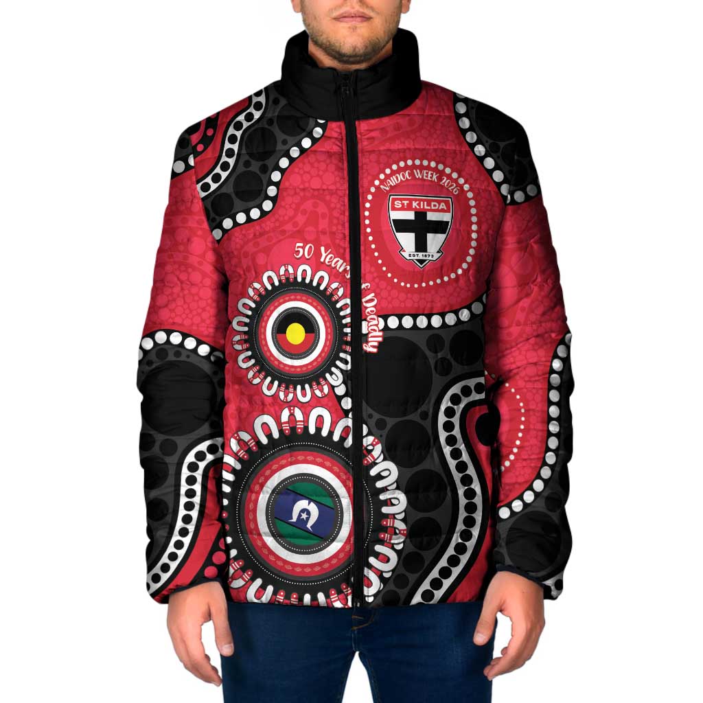St Kilda NAIDOC 2026 Personalised Padded Jacket 50 Years of Deadly Aboriginal Art