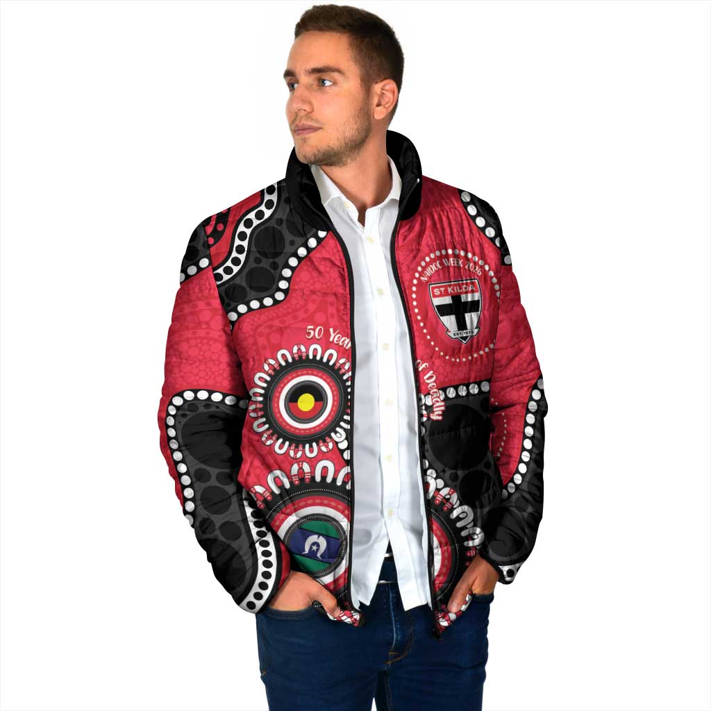 St Kilda NAIDOC 2026 Personalised Padded Jacket 50 Years of Deadly Aboriginal Art