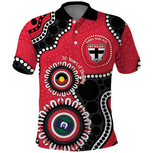 St Kilda NAIDOC 2026 Personalised Polo Shirt 50 Years of Deadly Aboriginal Art