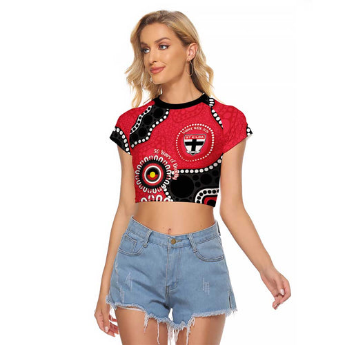 St Kilda NAIDOC 2026 Personalised Raglan Cropped T Shirt 50 Years of Deadly Aboriginal Art