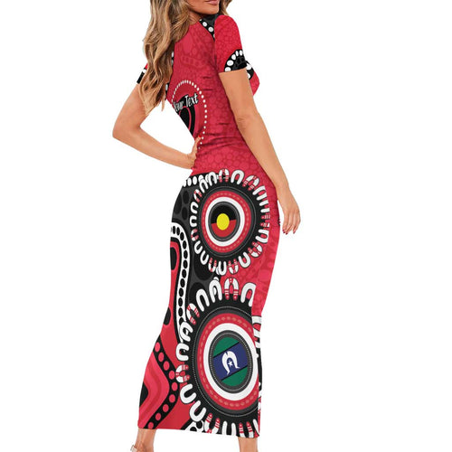 St Kilda NAIDOC 2026 Personalised Short Sleeve Bodycon Dress 50 Years of Deadly Aboriginal Art