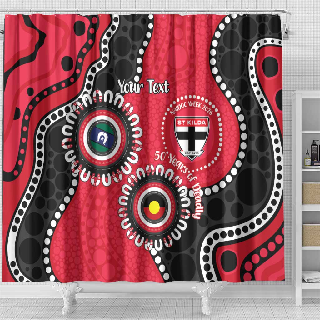 St Kilda NAIDOC 2026 Personalised Shower Curtain 50 Years of Deadly Aboriginal Art