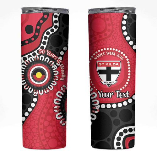 St Kilda NAIDOC 2026 Personalised Skinny Tumbler 50 Years of Deadly Aboriginal Art