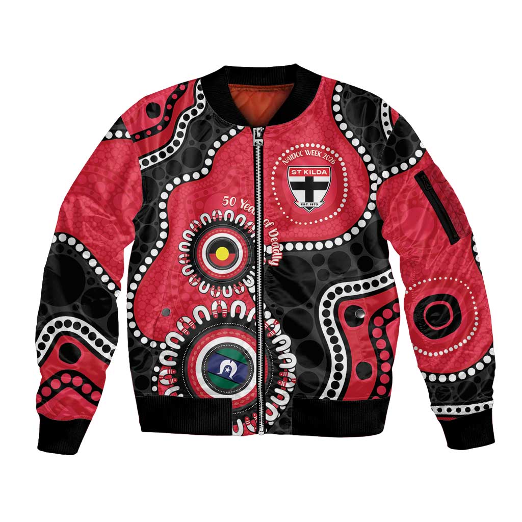 St Kilda NAIDOC 2026 Personalised Sleeve Zip Bomber Jacket 50 Years of Deadly Aboriginal Art