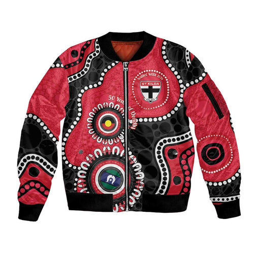 St Kilda NAIDOC 2026 Personalised Sleeve Zip Bomber Jacket 50 Years of Deadly Aboriginal Art