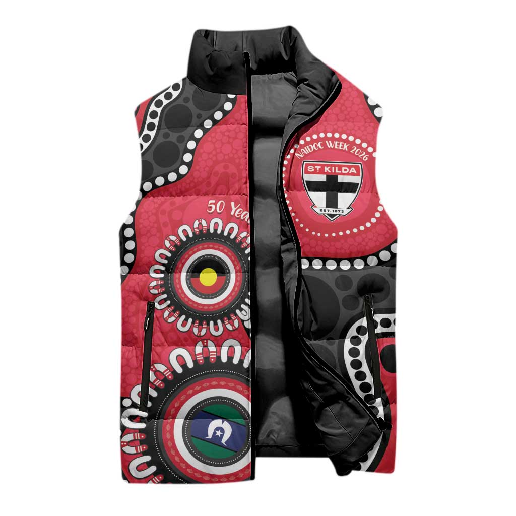 St Kilda NAIDOC 2026 Personalised Sleeveless Puffer Jacket 50 Years of Deadly Aboriginal Art